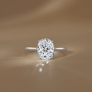 Elegant S925 sterling silver ring with 3 carat oval cut moissanite in a four-prong setting