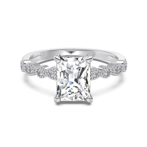 Bague élégante en argent sterling S925 avec pierre rectangulaire et accents pavés