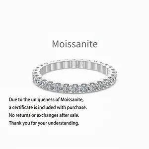 Moissanite 925 Sterling Silver Eternity Ring For Women Full Inlaid Sparkling Geometric Jewelry Minimalist Band Gift Ring