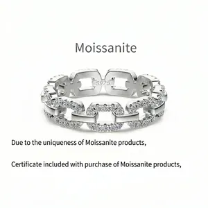 Squisito Anello Moissanite in Argento Sterling S925 per Donna Design a Catena Cava Pavé di Moissanite Anello da Dito Personalizzato Chiuso