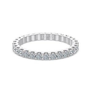 Sparkling S925 sterling silver eternity ring with full-circle moissanite stones