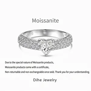 Elegant 925 Sterling Silver Heart Moissanite Ring For Women Pavé Rhinestone Inlaid Proposal Wedding Fashion Jewelry
