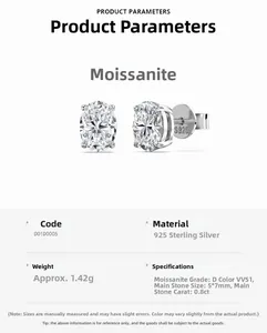 Détails des boucles d'oreilles moissanite ovale 0,8CT D-VVS1 en argent 925 sterling