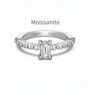 Emerald Cut Moissanite Ring 925 Sterling Silver Zirconia Paved Luxury Proposal Wedding Engagement Ring For Women Jewelry