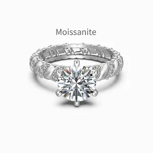 2 Carat Round Cut Moissanite Ring S925 Sterling Silver Twisted Band Six Prong Crown Engagement Wedding Band For Women Jewelry