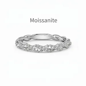 Anello in Argento Sterling 925 con Moissanite Design a Torsione a Spirale Pavé Gioielli di Moda per Matrimonio Donna