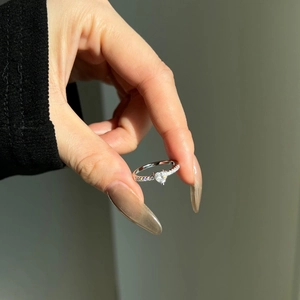 Elegant S925 silver ring featuring a heart-cut moissanite stone and paved side diamonds