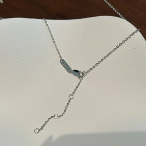 Close-up of S925 sterling silver necklace lobster clasp and adjustable tail chain