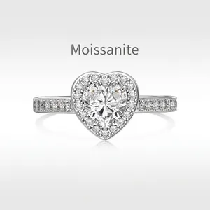 Bague Cœur en Argent Sterling S925 Avec Moissanite Pour Femme Élégante Halo Engagement Alliance Bijoux de Luxe