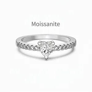 S925 Sterling Silver Heart Cut Moissanite Ring For Women Platinum Plated D Color 0.5ct Engagement Wedding Band Finger Jewelry