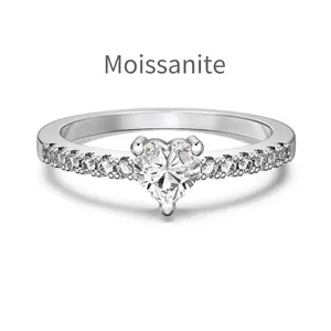 0.5ct heart-cut moissanite ring in S925 sterling silver with sparkling side stones