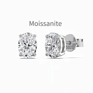 Boucles d'oreilles Clous en Argent Sterling S925 Moissanite Ovale Couleur D Pureté VVS1 Bijoux Personnalisés Minimalistes pour Femme Cadeau Moderne