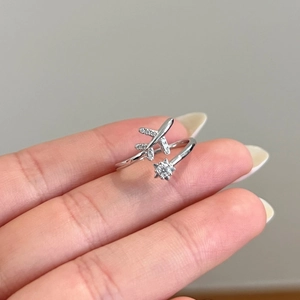 S925 sterling silver open ring featuring airplane and star zircon accents for women