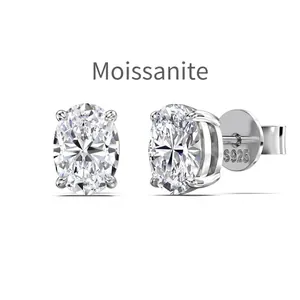 Élégantes boucles d'oreilles moissanite ovale 0,8ct en argent S925 avec serti à quatre griffes