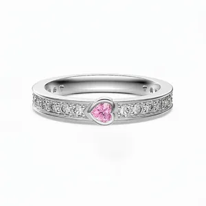 Bague Cœur en Argent Sterling S925 pour Femme Zirconia Rose Pierres Latérales Pavées Bijoux de Fiançailles Cadeau de Noël