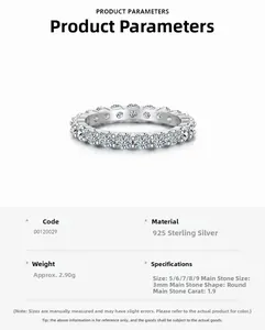 Macro detail of 925 sterling silver eternity band with 3mm round-cut moissanite stones