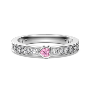 Bague élégante en argent 925 avec pierre rose en cœur et diamants étincelants pavés