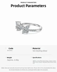 Macro detail of S925 sterling silver ring featuring marquise-cut marquise butterfly diamonds