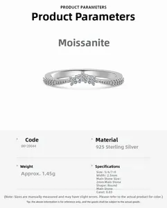 Spécifications de la bague couronne en argent 925 moissanite avec anneau de 2,5 mm