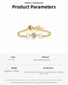 Detail of adjustable S925 sterling silver chain ring with 3mm 5A zirconia and gold plating