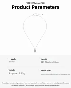Specifiche tecniche per collana con pendente ovale in argento 925 e dimensioni