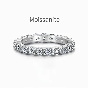 Moissanite 925 Sterling Silver Eternity Ring For Women Sparkling Row Design Round Cut Stackable Wedding Band Fine Jewelry