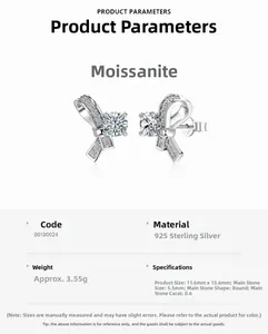 Vue macro des boucles d'oreilles nœud en argent S925 avec pierres Moissanite rondes 0,6ct