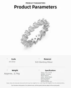 Detail of 925 sterling silver ring featuring heart-cut stones and technical specifications
