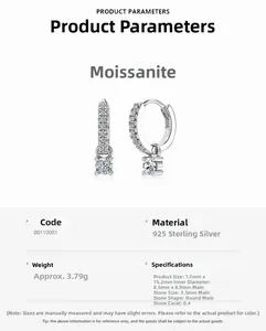 Detailed size parameters of S925 sterling silver hoop earrings with 0.4ct moissanite