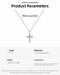Detailed view of 925 sterling silver cross pendant with 0.4ct moissanite stones