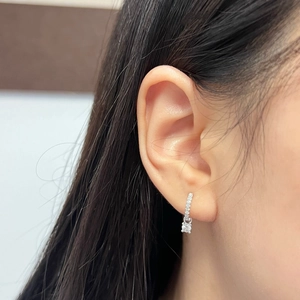 Elegant S925 sterling silver hoop earrings with a sparkling round moissanite pendant