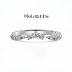 Bague en Argent Sterling S925 Moissanite Élégante pour Femmes Forme de V Couronne Incrustation Pavé Bijoux Mariage