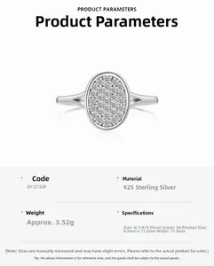 Specifiche dell'anello in argento 925 con pavé di zirconi cubici 5A di forma ovale