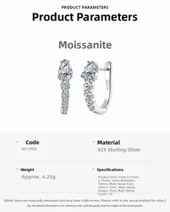 Détails des créoles en argent S925 avec moissanite poire et sertissage de diamants micro-pavé