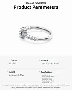 Specifiche taglie per anello in argento 925 con pietra moissanite tonda da 0,5 ct