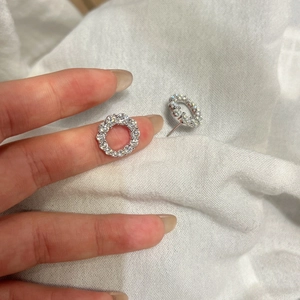 Sparkling Moissanite S925 sterling silver hollow round stud earrings for women