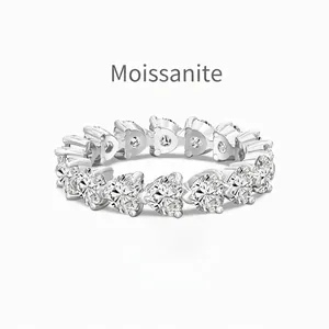 Luxury 925 Sterling Silver Moissanite Eternity Ring Heart Cut Pave Wedding Engagement Finger Ring For Women Jewelry Gift