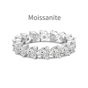 Moissanite eternity ring in S925 sterling silver with heart-cut stones and high shine