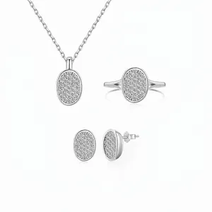 Set di Gioielli in Argento Sterling 925 con Zirconia Pavé Ovale per Donna Elegante Set di Collana Orecchini e Anello Ovale