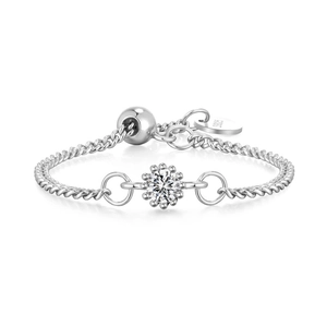 Elegant S925 sterling silver chain ring with sunflower shaped cubic zirconia setting