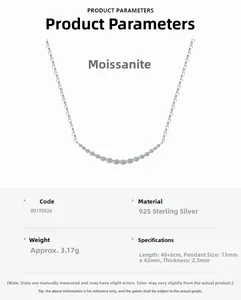 Detailed specs of moissanite pendant necklace in S925 silver with 13x42mm size