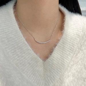 S925 sterling silver smiley smile curved necklace with sparkling pavé moissanite stones