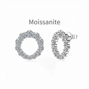 Luxury 925 Sterling Silver Moissanite Hoop Earrings For Women Sparkling Round Geometric Inlaid Moissanite Fashion Jewelry