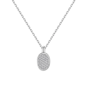 Elegante collana in argento sterling S925 con ciondolo ovale in micro-pave di zirconi