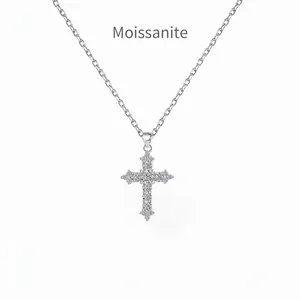 S925 Sterling Silver Moissanite Cross Pendant Necklace For Women Exquisite D Color VVS1 Pave Clavicle Chain Jewelry Gift