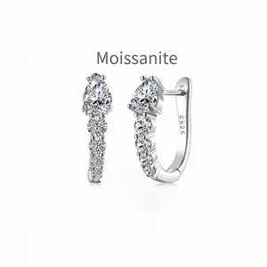Boucles d'Oreilles en Argent Sterling S925 Moissanite Taille Poire Goutte d'eau pour Femme Exquises Électroplaqué Or Blanc Bijoux Mariage