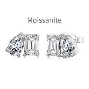 Moissanit S925 Sterlingsilber Ohrringe mit Birnen- und Smaragdschliff Edelsteinen