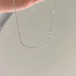 Elegant S925 sterling silver smiling curve necklace with sparkling moissanite stones