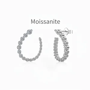 925 Sterling Silver Moissanite Stud Earrings For Women Pave U-Shaped Shooting Star Tail Wedding Jewelry White Gold Plated
