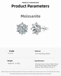 Detail specifications of 2ct round moissanite earrings in 925 sterling silver